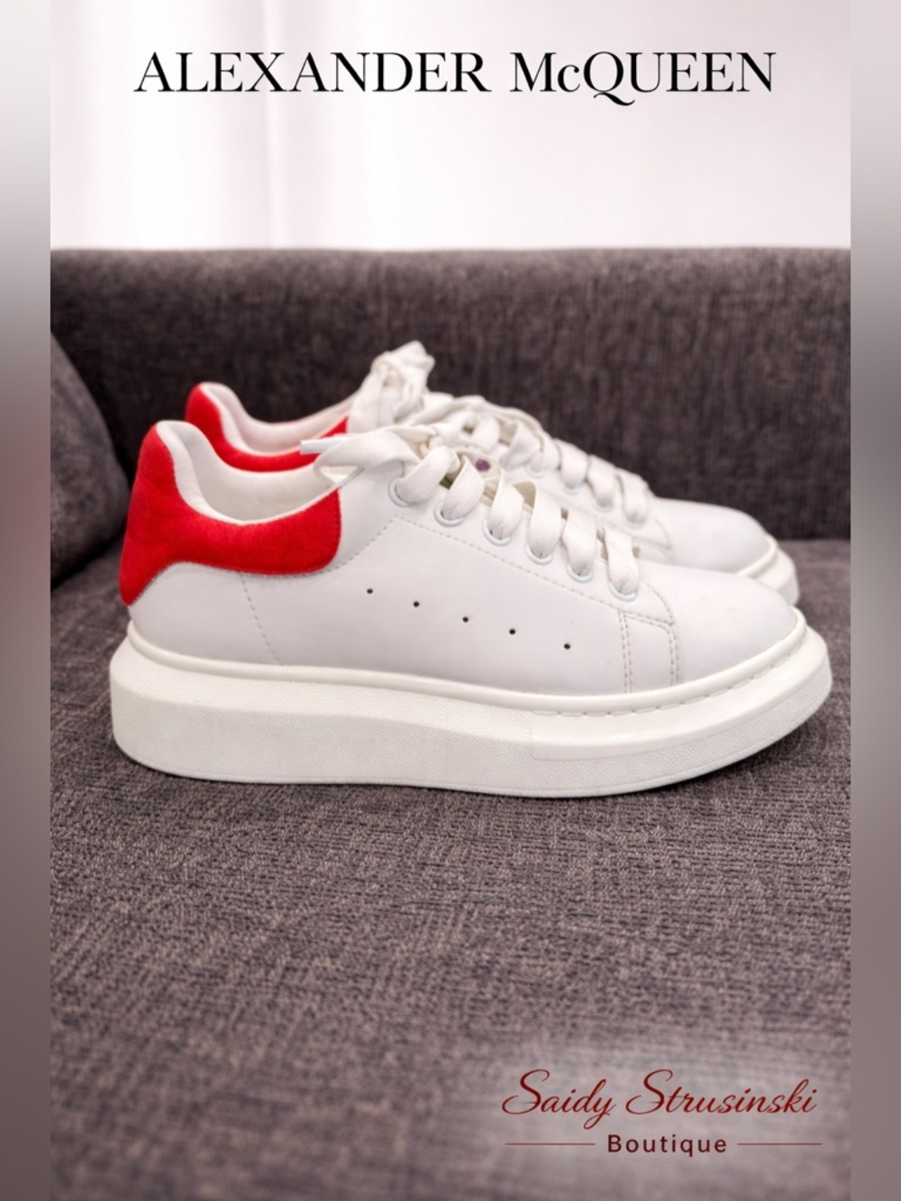 Alexander McQueen Oversized Sneakers White/Red Leather - Size 33-34